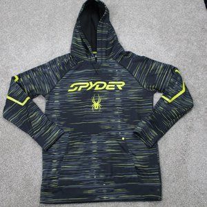 Spyder Hoodie Kids Large Black/Yellow Poly Stretch Long Sleeve Hooded Sweatshirt